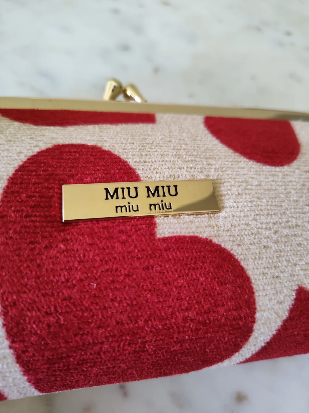 MIU MIU Red Ivory Heart Print Mirror Miroir Compact Clutch Pochette Gift Set NIB